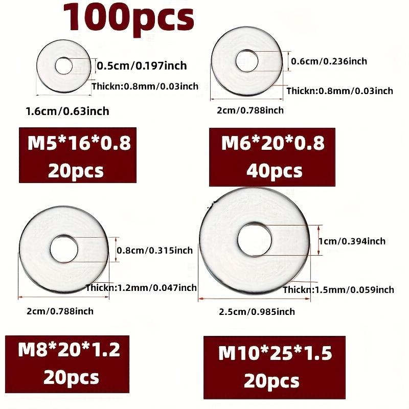 100-Piece Flat Washer & Gasket Set - M5, M6, M8, M10