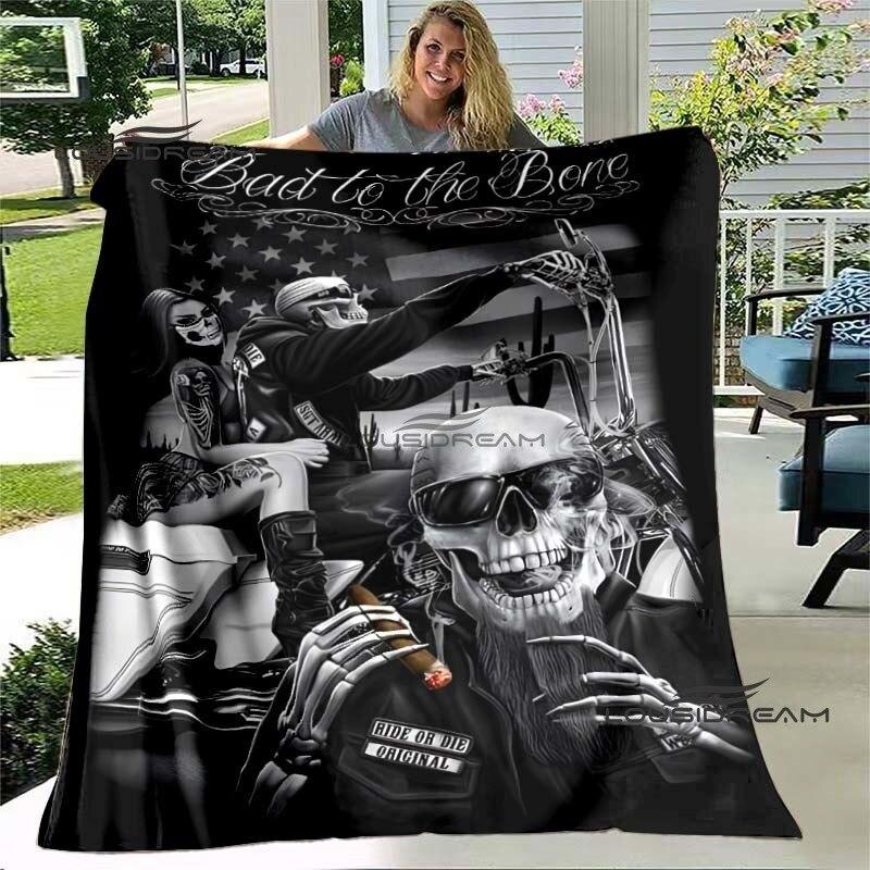 Deka na motorku Skeleton Ride or Die Skull Flanelová načechraná plyšová deka, dárky pro přátele, prostěradlo Sofa Travel Camping Deka