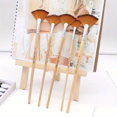 5 Stück/Set Kunstmalpinselset Holzstifthalter Fischschwanzhaar für handgemalte Aquarell-Ölpinsel Schulbedarf