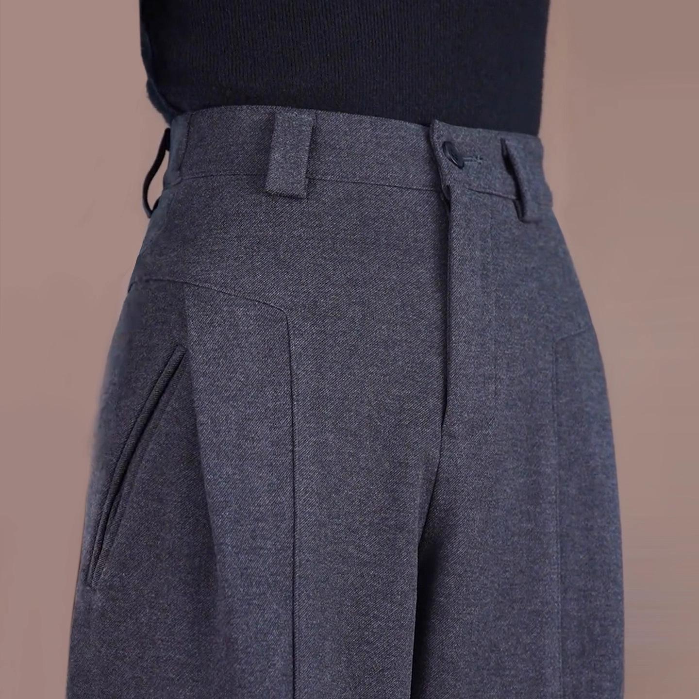 

2025 Autumn/Winter Kids Gray Wool Velvet Wide-Leg & Straight-Leg Pants 4XL чорний