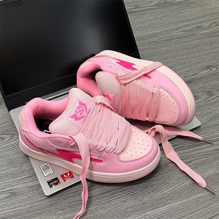 Girl powder retro small lightning bread shoes women's ins tide niche design sense skateboard shoes versatile casual shoes