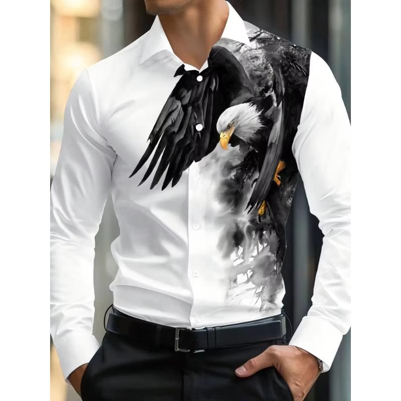 Men's long sleeved shirt with printed collar button up cardigan shirt, new fashionable men's top, trendy street daily wear