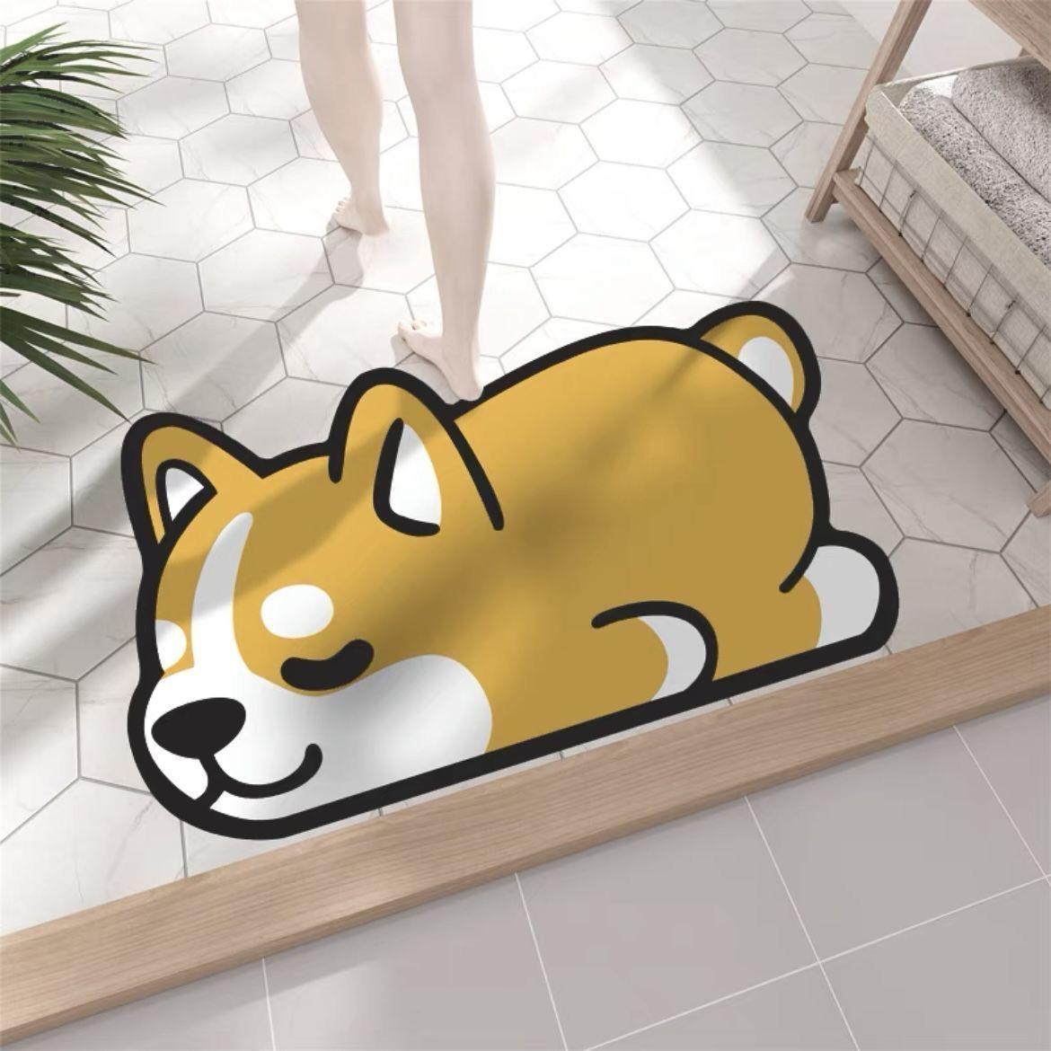 

Cartoon Animal Quick-Dry Absorbent Bathroom Floor Mat - Non-Slip Diatomaceous Earth Pad for Toilet Entrance 40x60 cm