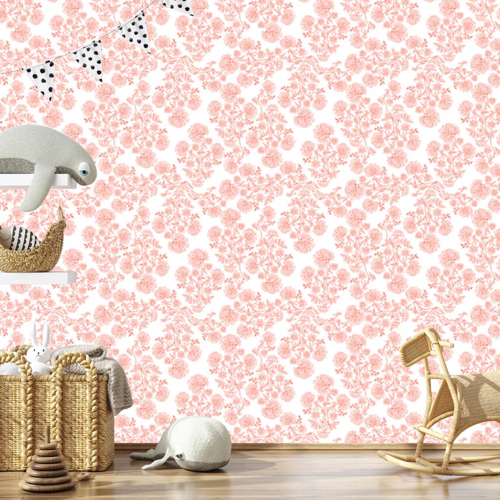 Wallpaper Flowers background coral, center coral for Living Room and Bedroom 50x1000