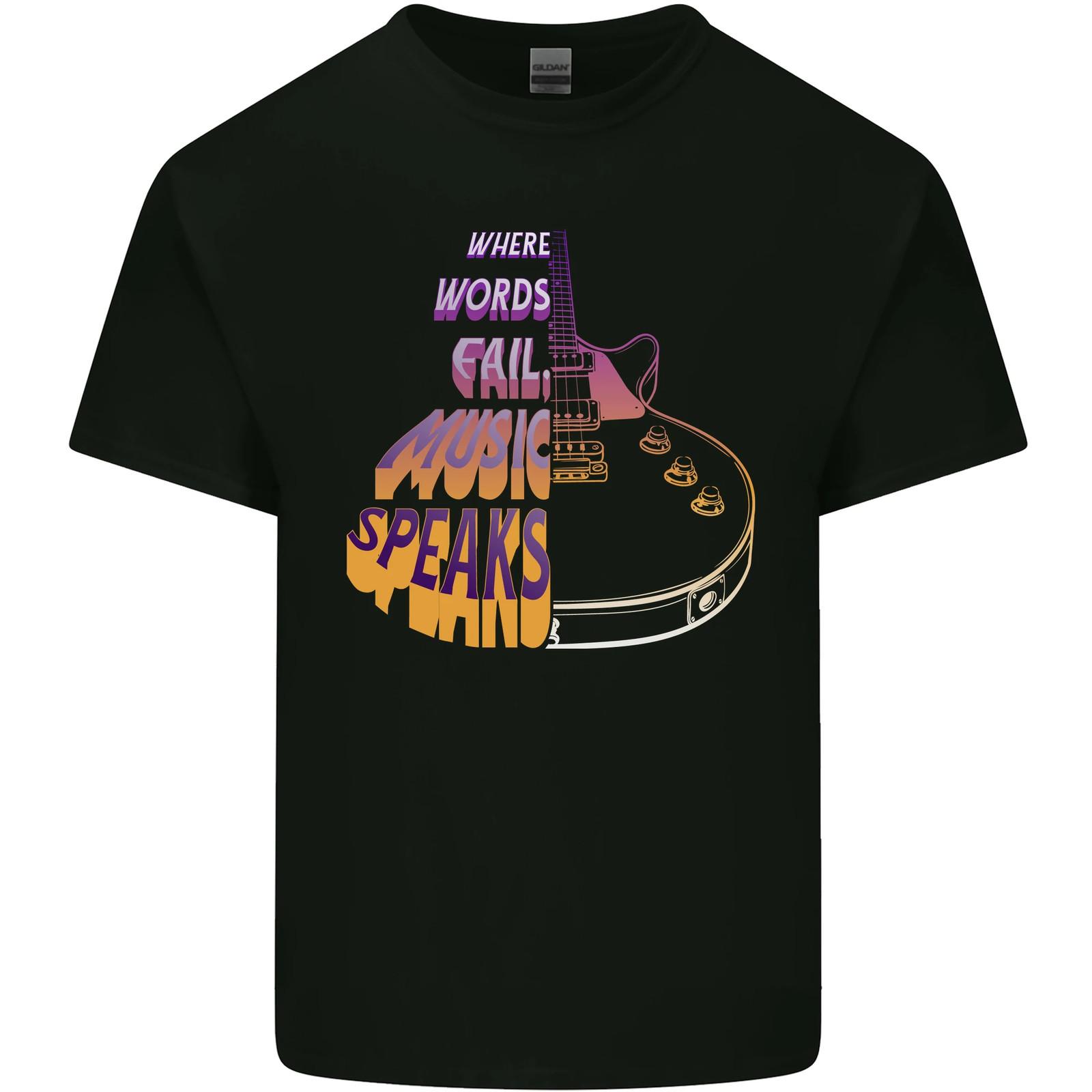 26 Where Words Fail Music Speaks Guitar Rock Mens Cotton T-Shirt Tee Top Unisex T-Shirt M