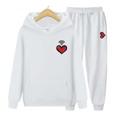 Men Womens Hoodies Korean Love Hoodies Set Men Women Heart Print Sweatshirt Streetwear Sport Suit Loose Tops