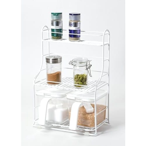 Pearl Metal Seasoning Rack, Spice Rack, 3 Tiers, with 2 Storage Containers, White, Blanc Kitchen HC-473