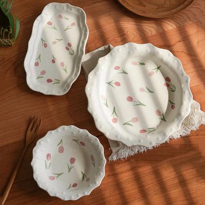 Kreativer Niedlicher Tulpen Keramikteller Leichter Luxus Restaurant Köstliche Gerichte Tiefe Teller Zuhause Nachmittagstee Dessert Früchte Teller