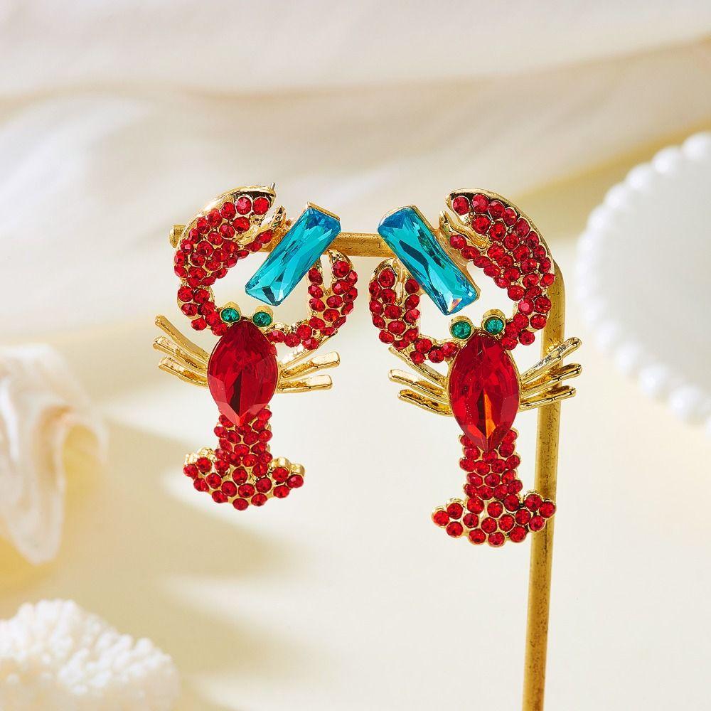Ocean Series Lobster Earrings Enameled Metal Ear Jewelry Cute Animal Earrings for Girls Ladies