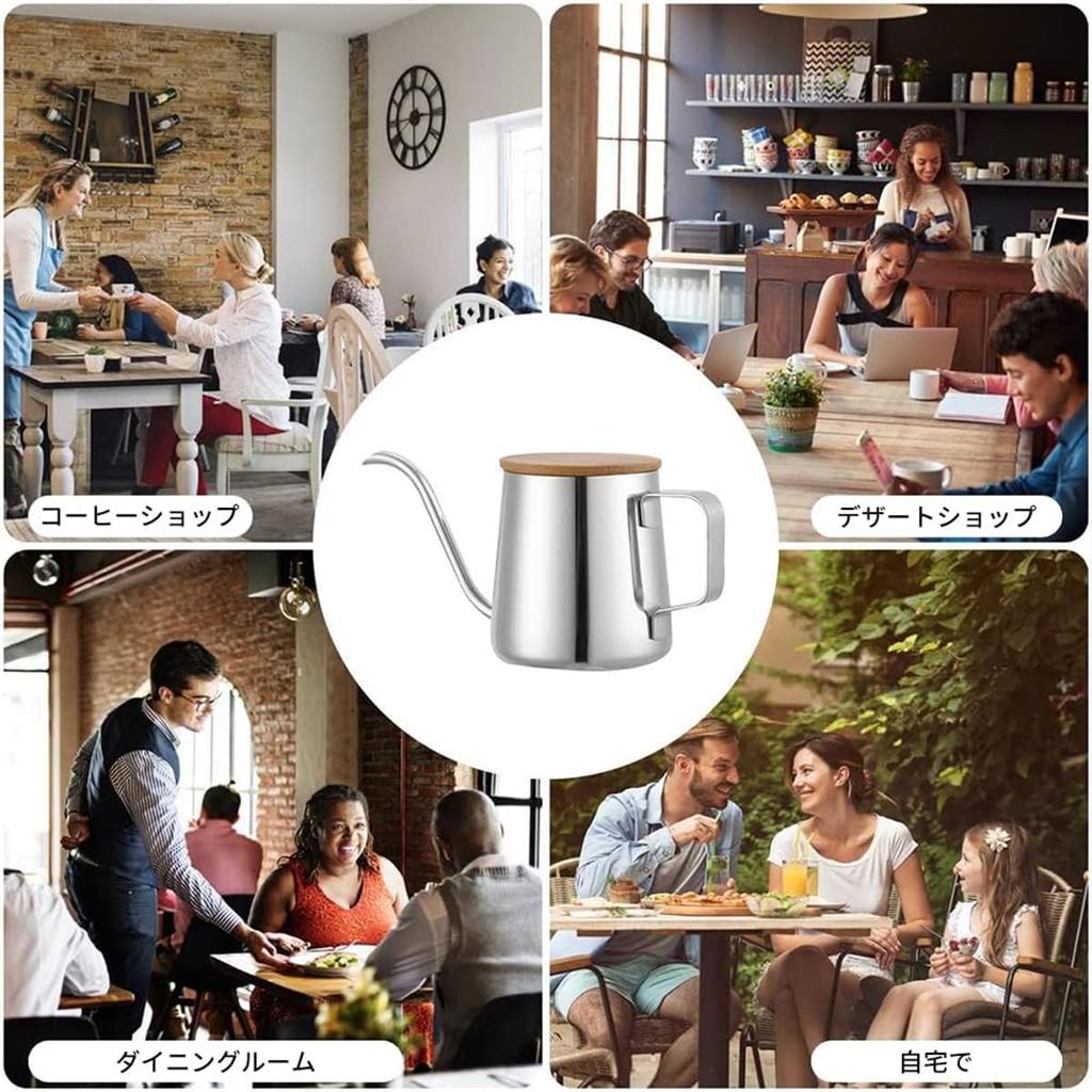 Cafetière à col étroit en acier inoxydable - Cafetière à goutte pour usage commercial, Petit usage domestique (250ml Argent)