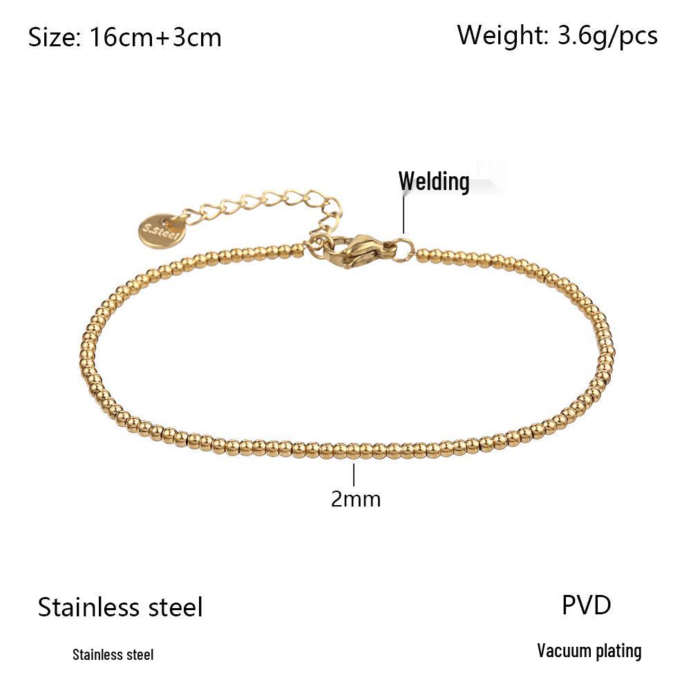 Bracelet Européen & Américain Minimaliste en Acier Inoxydable Élastique à Perles Dorées pour Femmes