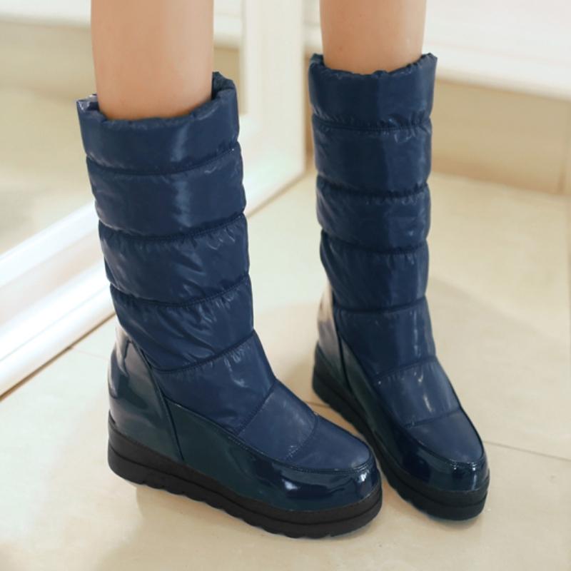 White Women's Winter Snow Boots 2024 Black Red Warm Fur Plush Mid-calf Boot Wedge Low Heels Fashion Long Shoes Girls Waterproof