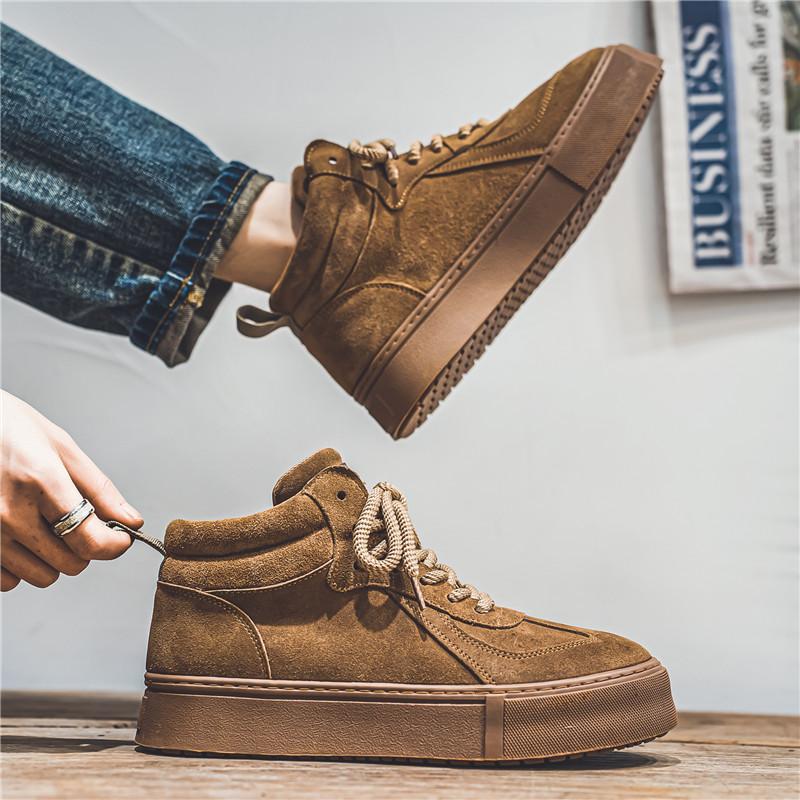 Fashion British Style Retro Men High Top Casual Shoes Designer Suede Leather Versatile Casual Platform Outdoor Walking Sneakers Lace Up