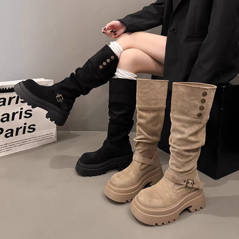 Thick-soled boots women's new autumn and winter but knee suede boots women's thin tall knight boots