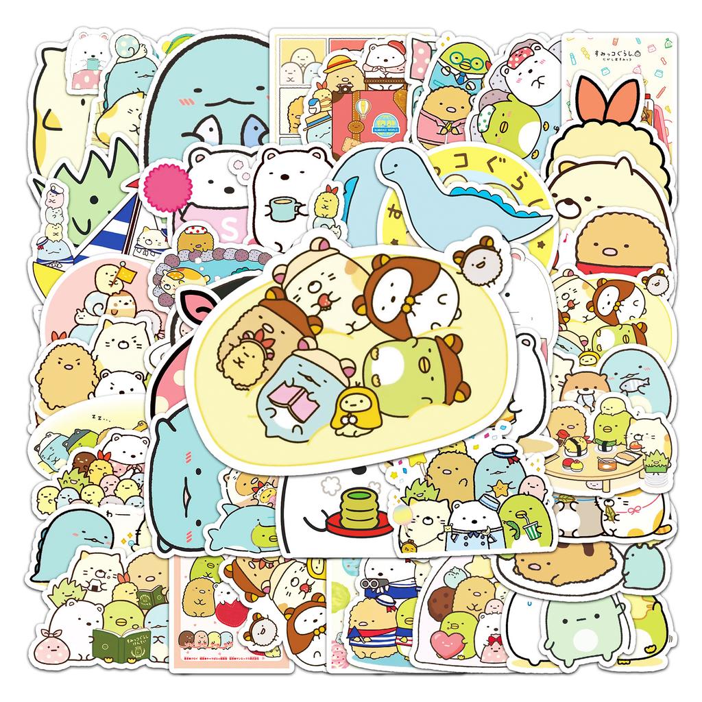 50 Pictures of Cute Creatures In The Corners and Doodle Personalized Cartoon Hand Note Gu Card DIY Skateboard Suitcase Stickers