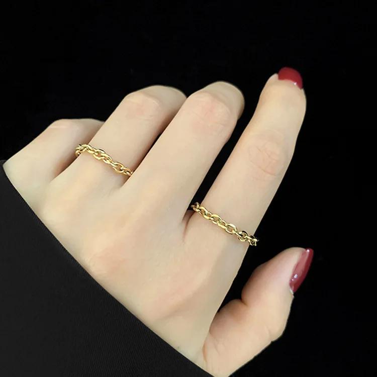 CARLIDANA Elegant Ladies 18K Solid Gold Minimalist Chain Finger Charm Rings Stainless Steel Stylish Gold Plated Celebration