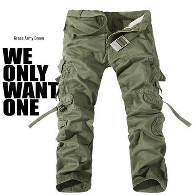 Herren Casual Multi-Pocket Washed Arbeitshose, Übergröße, Outdoor-Stil, Europäisches und Amerikanisches Design