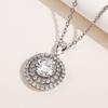 Women Round Stone Pendant Necklace with Double Sparkling Halo Elegant Bridal Inspired Jewelry