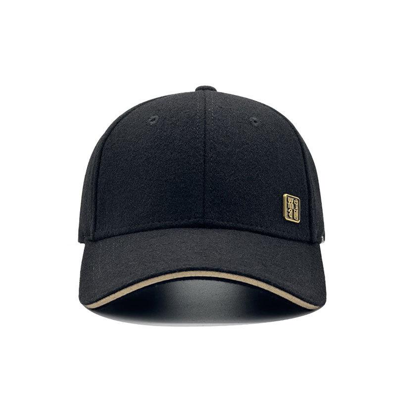 Men's Thick Woolen Winter Baseball Cap with Visor, Plus Velvet Lining, Closed Back, Large Size.