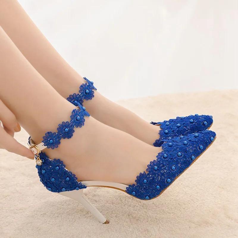  Fashion Girl High Heels Woman Pointy Lace Rhinestone Bridal Wedding Shoe Thin Dress Versatile Women Female Sandals Shoes