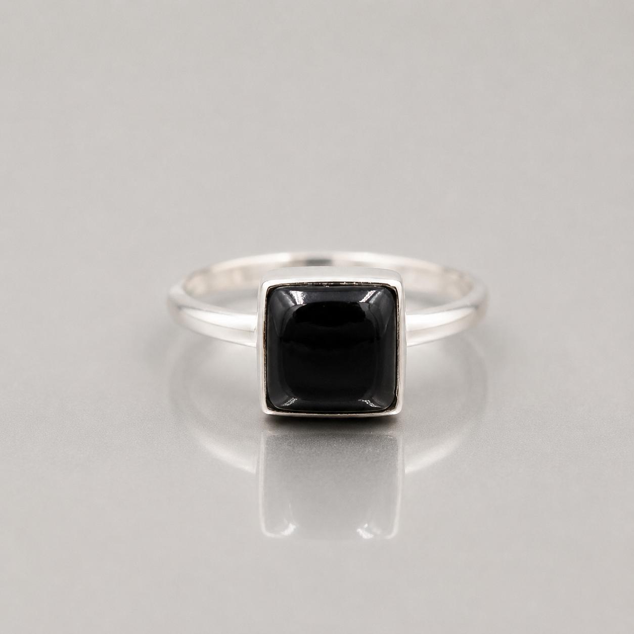 Black Onyx Square Ring in 925 Sterling Silver, Minimalist Gemstone Ring, Handmade Modern Statement Jewelry 4 серебряный