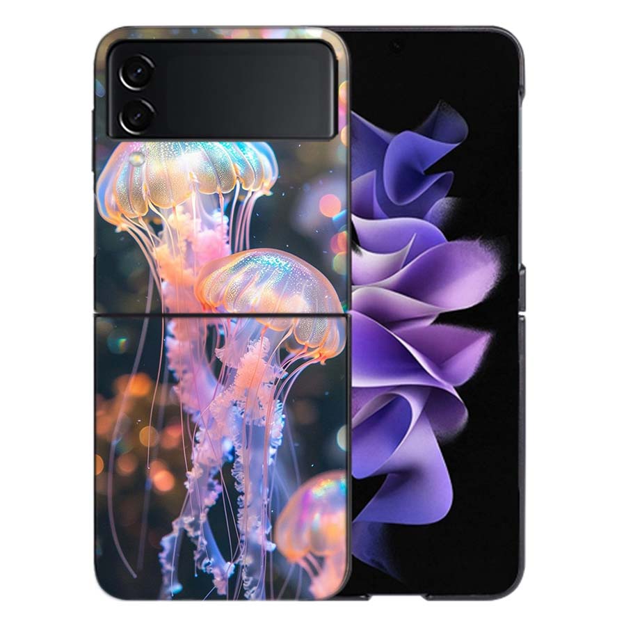 Enchanting Neon Jellyfish Coque For Samsung Z Flip7 6 Galaxy Case Shockproof Z Flip5 Z Flip3 4 5G Hard Cover Phone TPU PC Hard