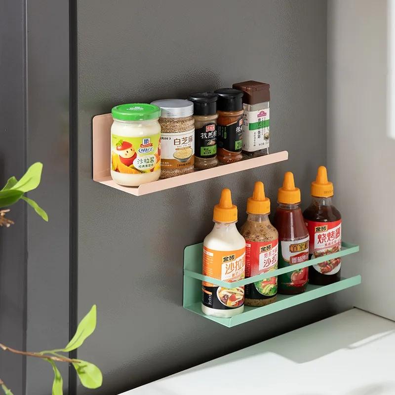 Kitchen Magnetic Spice Racks Refrigerator Side Home Metal Punch-Free Hanging Sundries Storage Shelf Seasoning Organization Frame