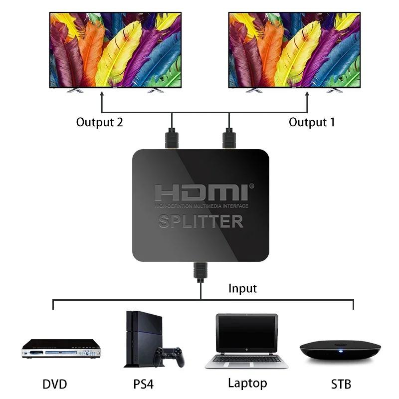 4K 30Hz HDMI Splitter 1x2 HDMI Switch 1 In 2 Out Video Distributor Splitter 1080P Dual Display for TV PC Laptop Monitor Projector HDTV DVD PS3 Xbox