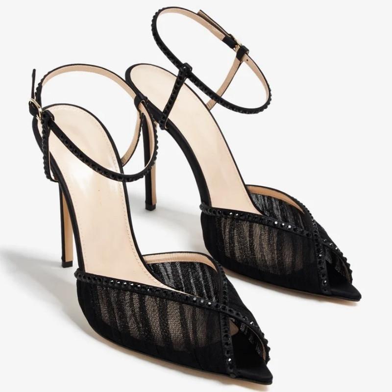 Scarpe da Donna di Tendenza Sandali Donna Tacchi Alti Estivi Scarpe Nude Rosa Rete Slingback Tacco Alto Festa Passerella Sandali