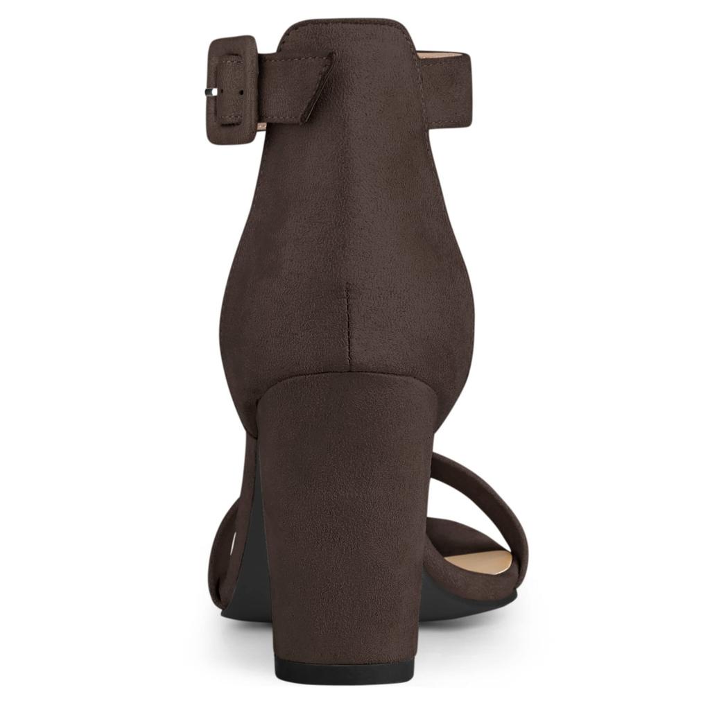 Allegra K Ankle Strap Sandals with Buckle, Chunky Heels, Women's High Heels, Beautiful Legs, Coffee, Size 24.0cm