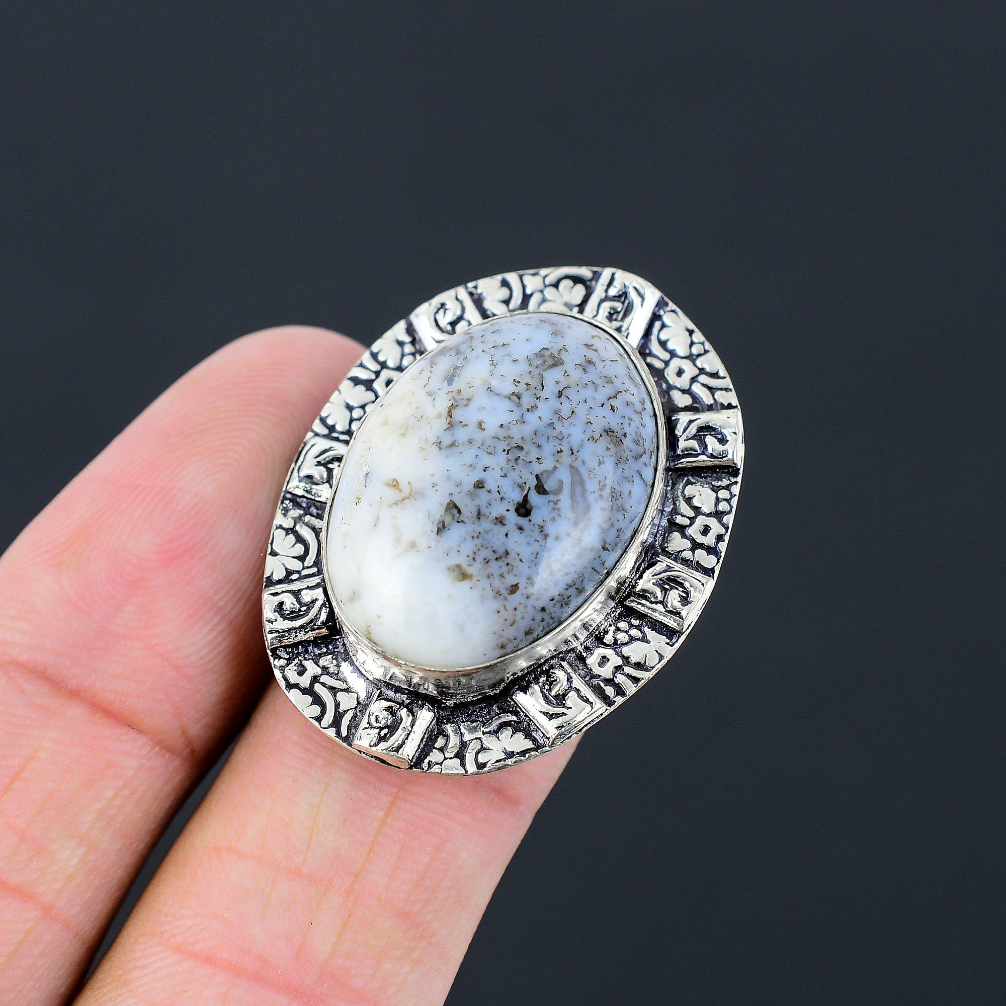 

Dendrite Opal Gemstone Engagement Daughter Art Deco Ring Jewelry 925 Silver US 7 7
