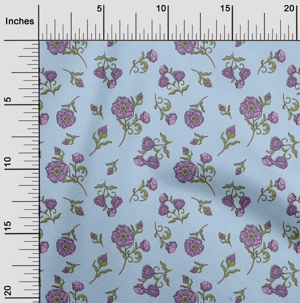oneOone Cotton Flex Violet Fabric Leaves & Flower Floral Diy Clothing Quilting Fabric Print Fabric By Yard 40 Inch