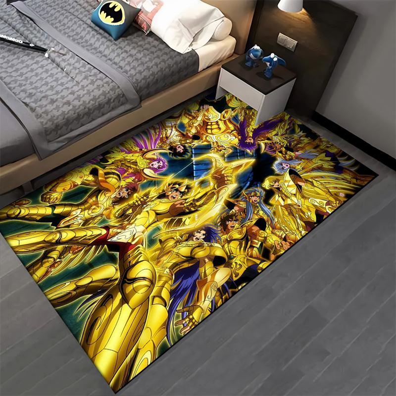 Golden Armored Warriors Carpet with Colorful Anime Design Pattern Suitable for use as an anti-slip for living room bedroom sofas
