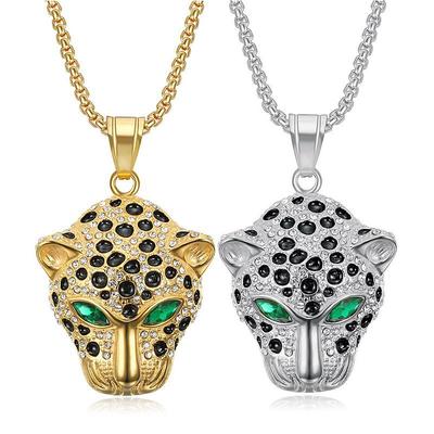 Rhinestone Leopard Head Pendant Necklace Hip Hop Animal Men Women Jewelry Accessories