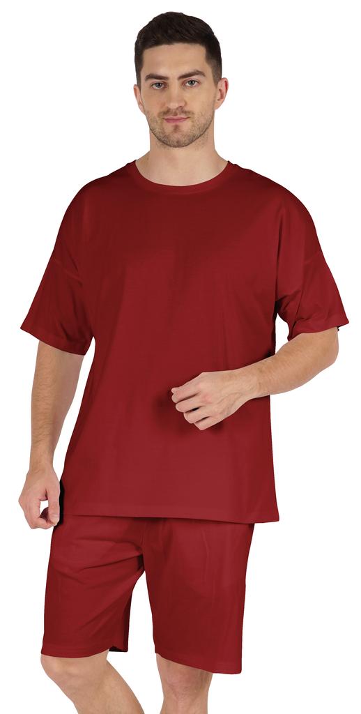 Inkmeso Düz Renk Üst ve Şort Yumuşak Ev Giyim Seti 2 Parça Erkek Yarım Kollu Şort Takımı