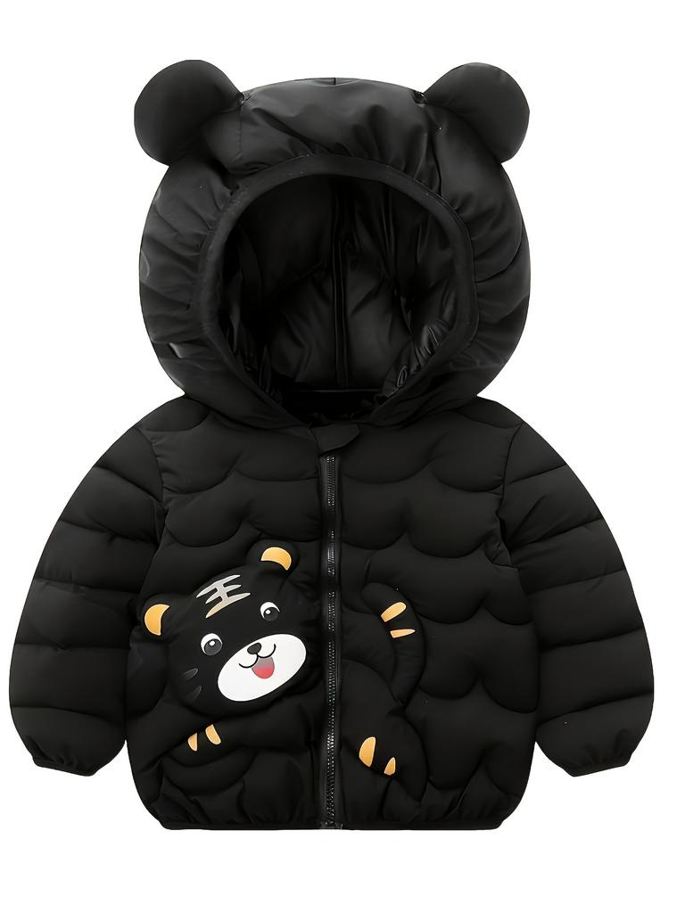 [Ciepła Kurtka Kreskówkowa] Ciepła Pikowana Kurtka Kreskówkowy Tygrys z Kapturem dla Dziecka | Odzież dla Małych Dziewczynek i Niemowląt na Jesień Zimę, Zapinany na Zamek Płaszcz z Wypełnieniem