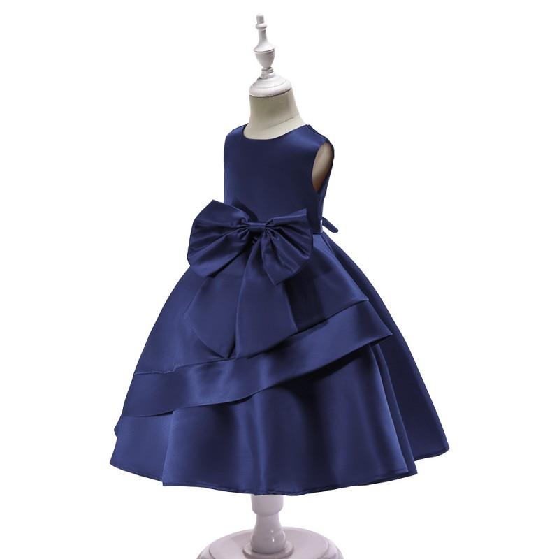 Girls Princess Dress Red Solid Color Sleeveless Mid-Length Party Kids