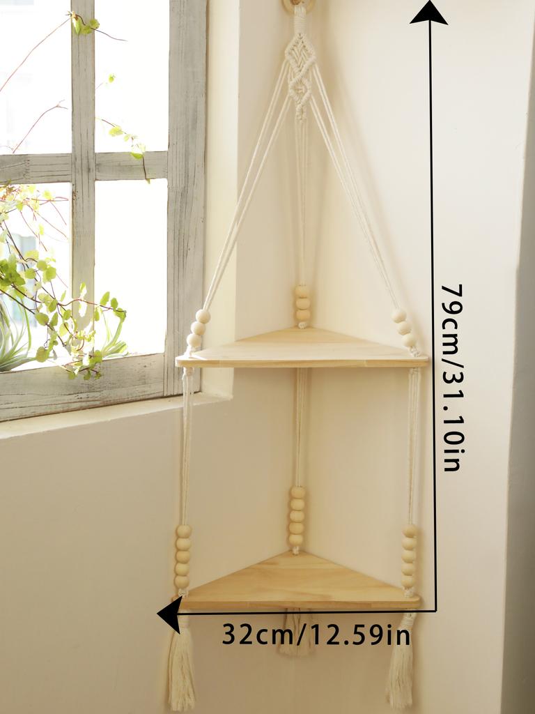 Makramee Hängeregal Boho Wandbehang Handgefertigte Seile Rustikales Holz Schweberegal Hängende Ecke Wandregal Schlafzimmer Dekoration Geschenke