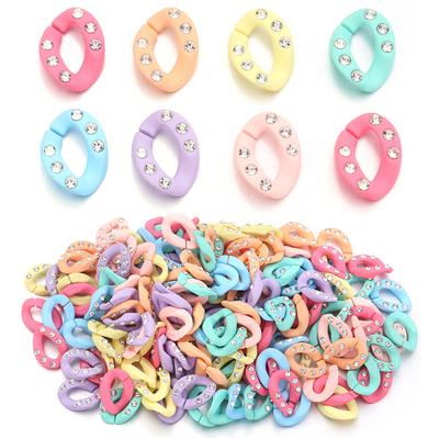 20pcs 19x14mm Acrylic Link Chain Clasp Colorful Open Buckle Beads Connector With Diamond For Jewelry Making Necklace Bag Chain