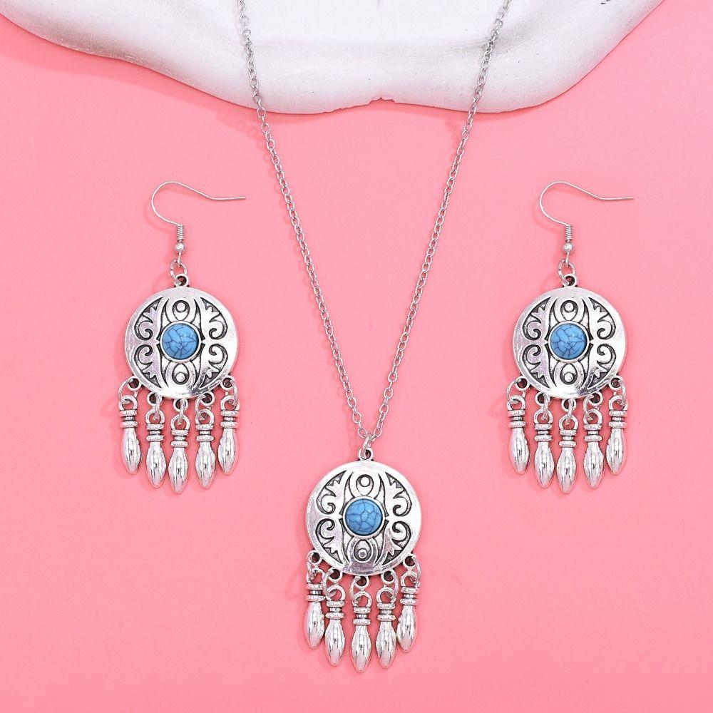 Moon Pendant Exotic Bohemian Earrings Silver Color Zinc Zinc Alloy Kazakhstan Jewelry Set Women Jewelry