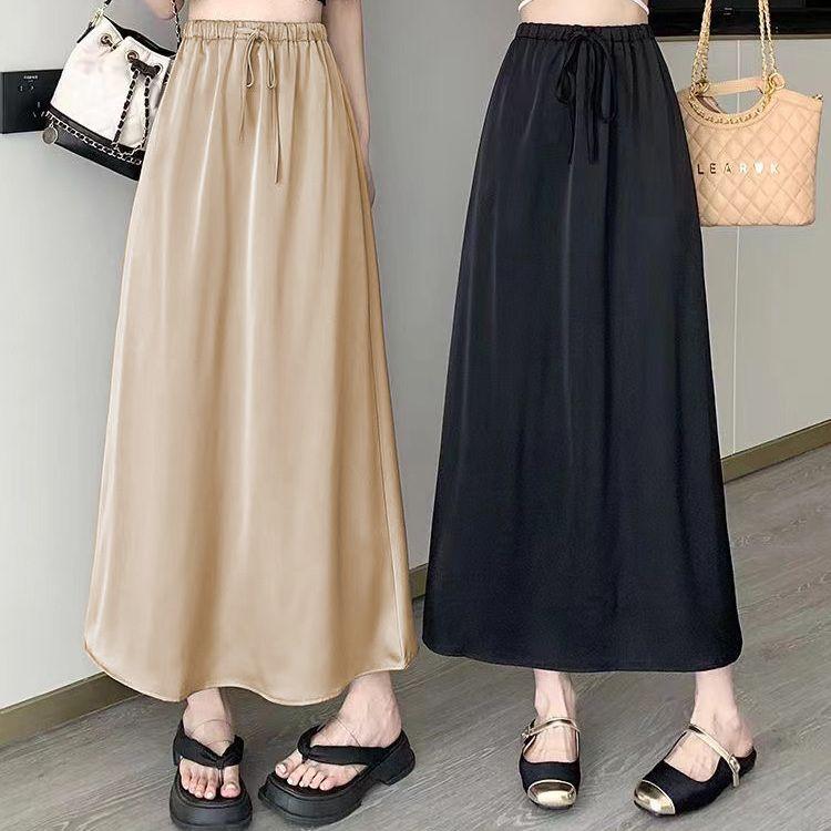 Women's Ice Silk Satin Medium To Long Half Length Skirt New Summer High Waist Comfortable Long Skirt