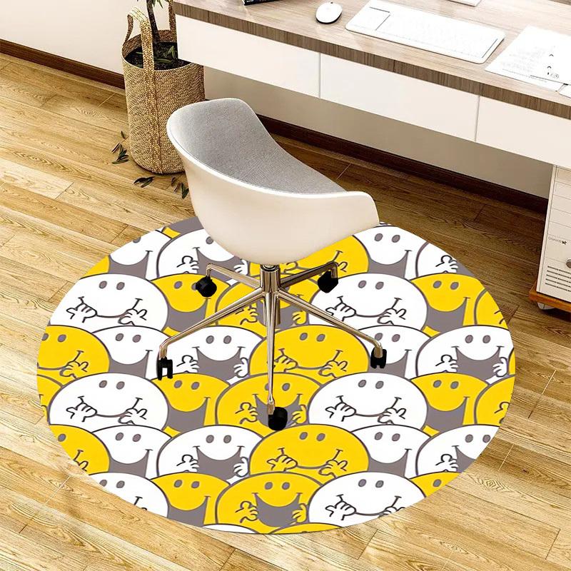 1pc Smiley Faces Pattern Round Carpet, Made of Polyester,Perfect for Decorating Office Chairs, Living Rooms,fplt221