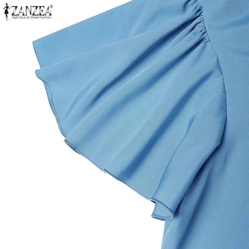 ZANZEA Women Casual V-Neck Ruffles Short Sleeve Loose Blouse
