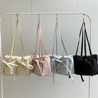 Fashion Shoulder Purse  Women Casual Tote Handbag Zipper Closure Solid Color Nylon Grocery Purse Girls Outdoor Daily Bag