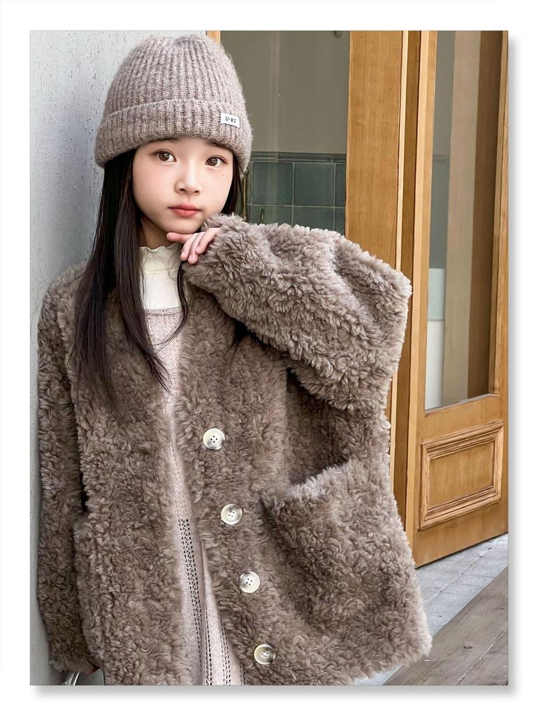 Korean Style Girls' Lambswool Coat - Autumn/Winter Collection for Medium & Large Children