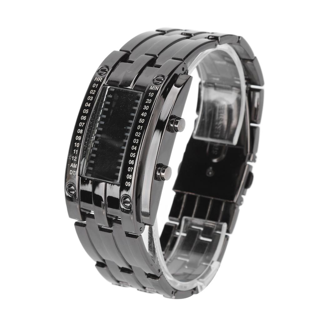 LED Watch Unique Binary Time Mode Display Convex Arc Structure Waterproof LED Wrist Watch
