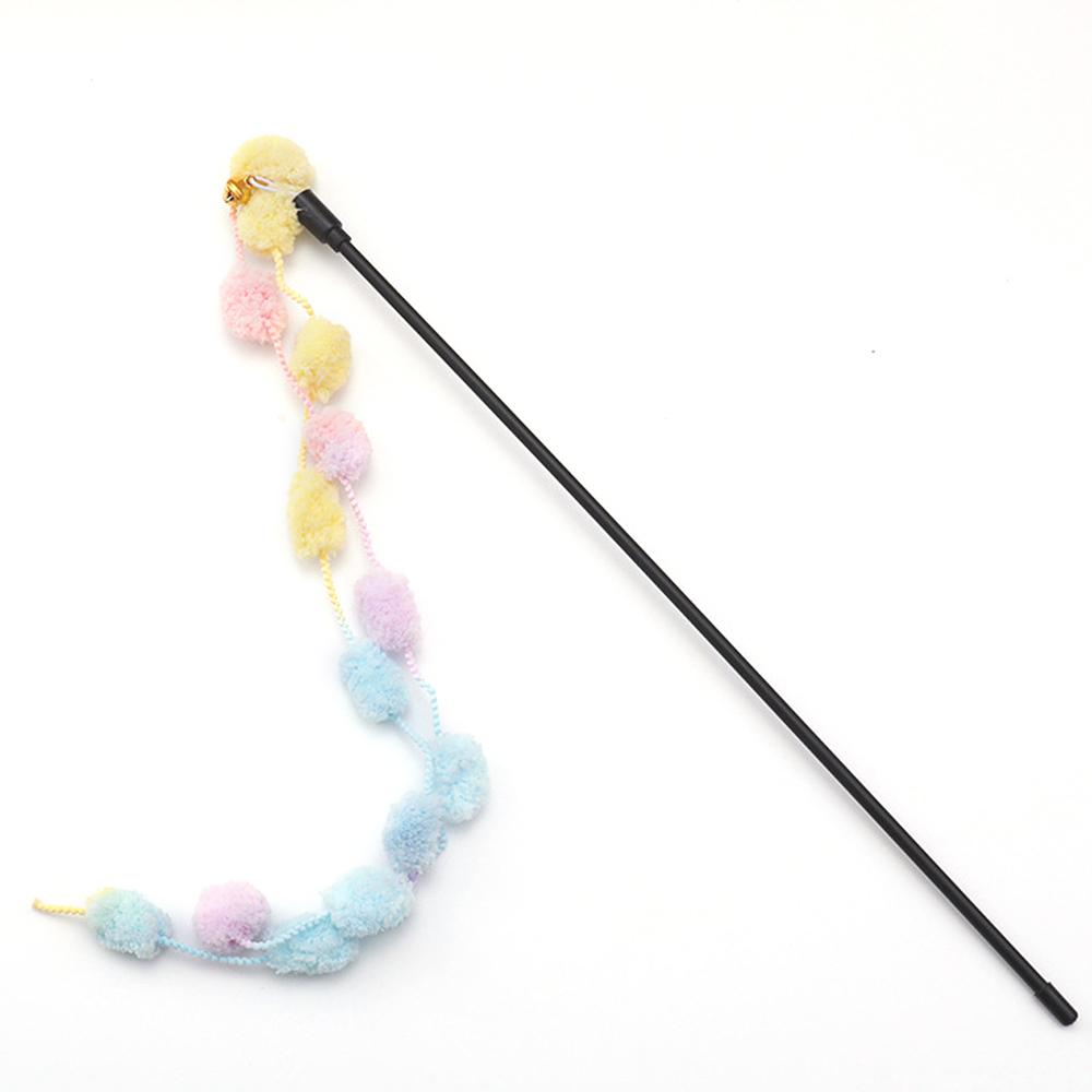 2pcs Tassel Toy Plush Balls Cat Teaser Wand  Interactive Cat Toys Funny Bell Pole Teaser Wand Pet Supplies Accessory