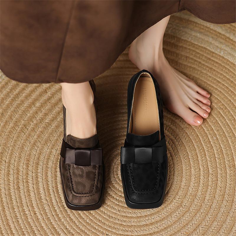 Fashion New Spring/summer Square Toe Genuine Leather Shoes for Women Fashion Leopard Print Women Pumps Women Shoes High Heels Loafers
