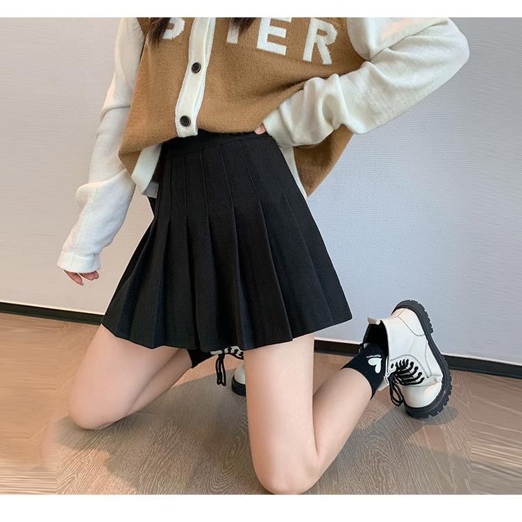 Women's High Waist Pleated Skirt A Line Slim Solid Color Preppy Mini Skirt Casual Skirt