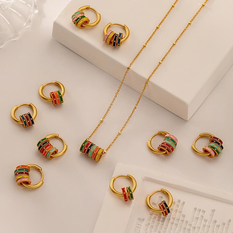 High-End Retro Matte Colorful Enamel Earrings & Necklace Set with Exquisite Niche Design